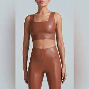 Commando Women's Cocoa Brown Faux Leather Squareneck Crop Top Size XS NEW